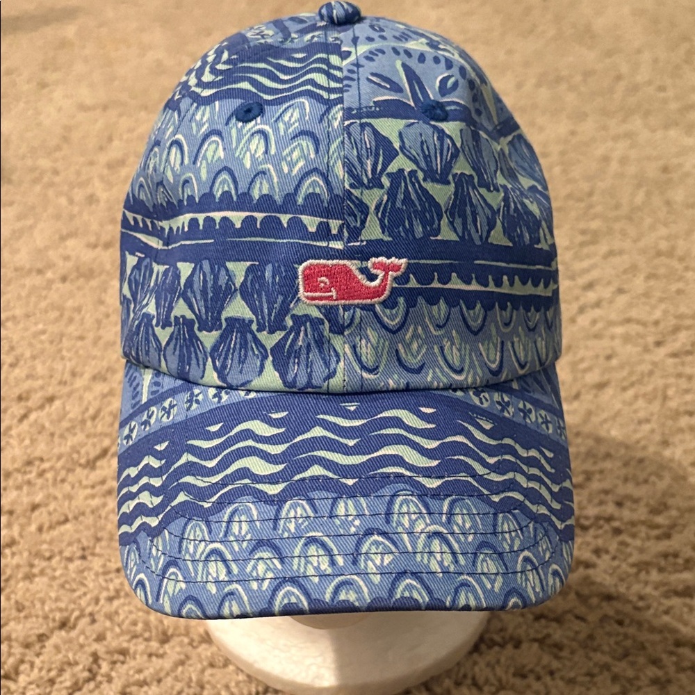 Never worn- Shades of Blue, Vineyard Vines Patterned Cap with Whale Logo, OS